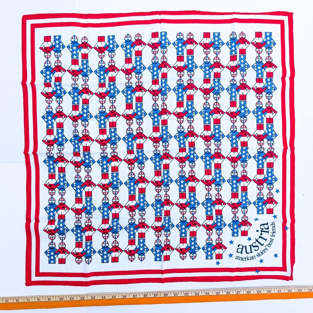 Vintage 1970s Austria Ski Tourism Bandana American Skiers Cotton USA